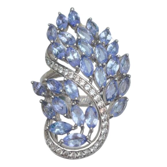 Tanzanite & Diamond Ring Sterling Silver - Signed - Picture 1 of 3